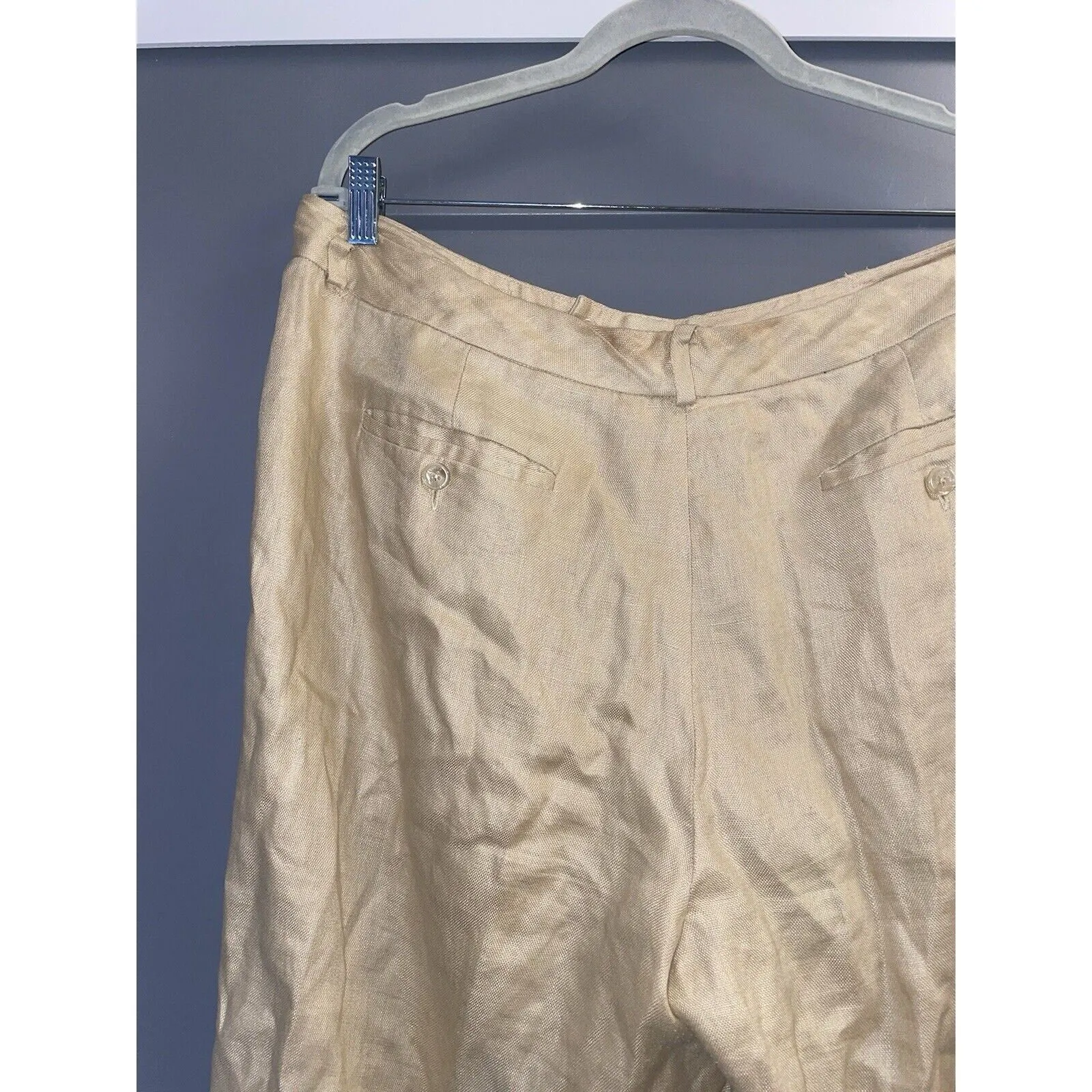 Lauren Ralph Lauren Women's Wide Leg Tan Pant, Linen Pleated Beige, Size 16