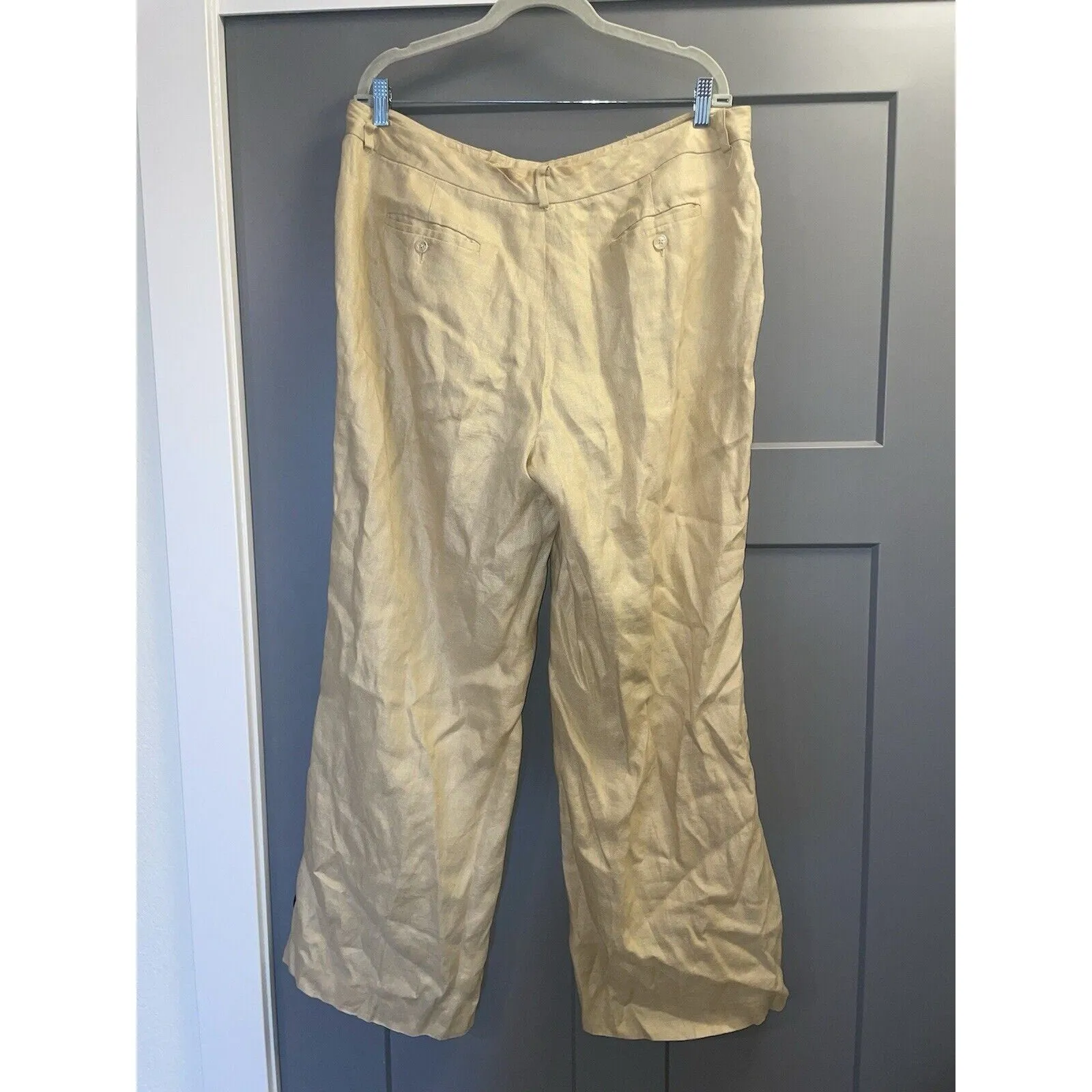 Lauren Ralph Lauren Women's Wide Leg Tan Pant, Linen Pleated Beige, Size 16