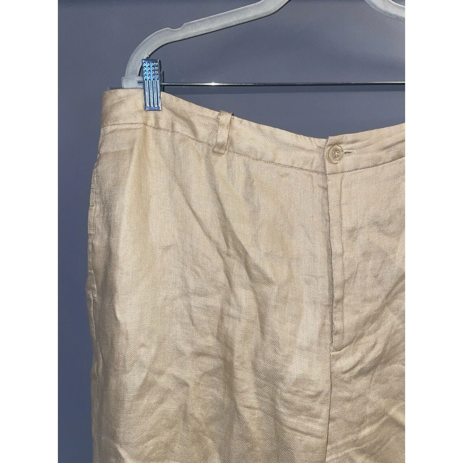 Lauren Ralph Lauren Women's Wide Leg Tan Pant, Linen Pleated Beige, Size 16