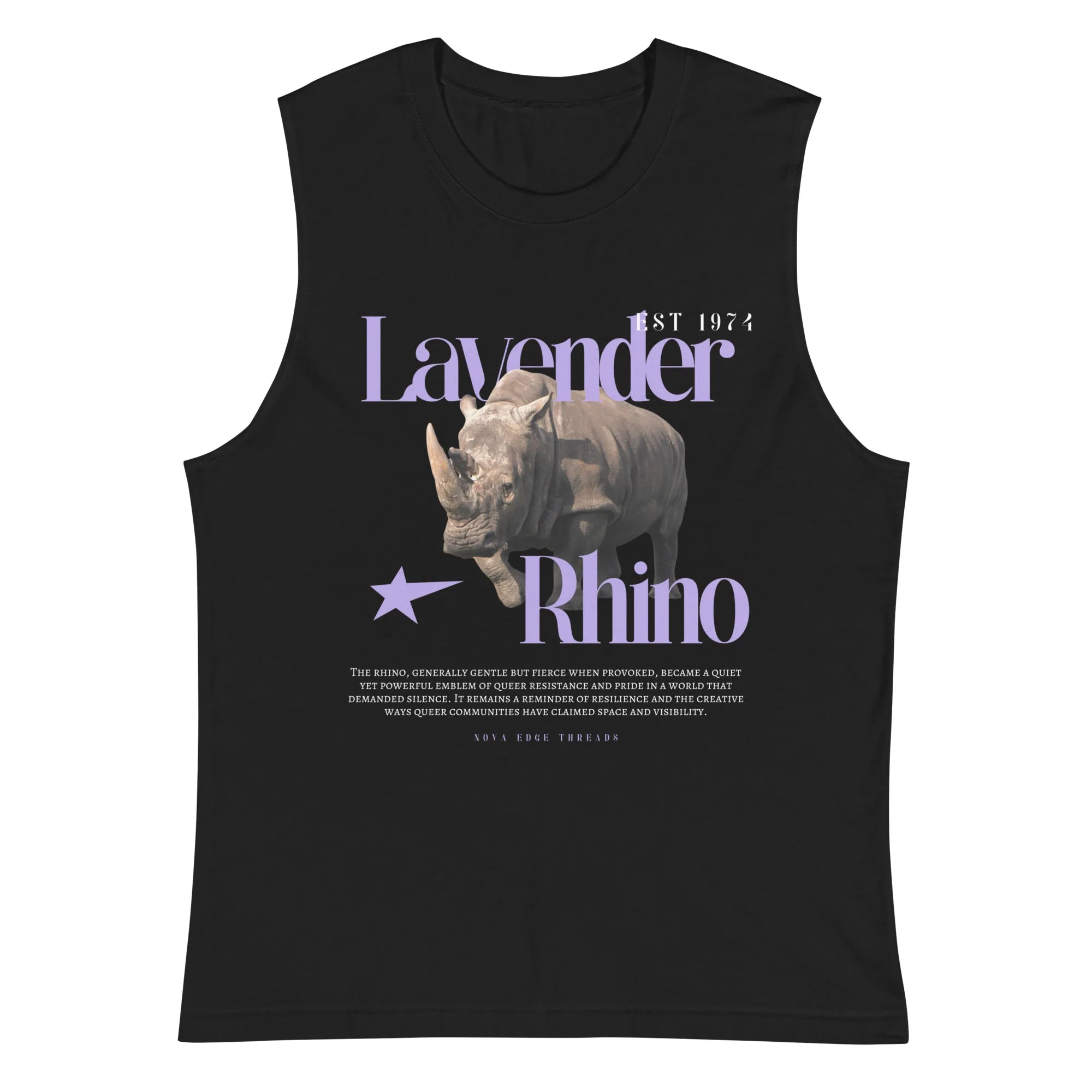 Lavender Rhino Gay Pride Symbol Tee Black Relaxed Fit Sleeveless Tank Top