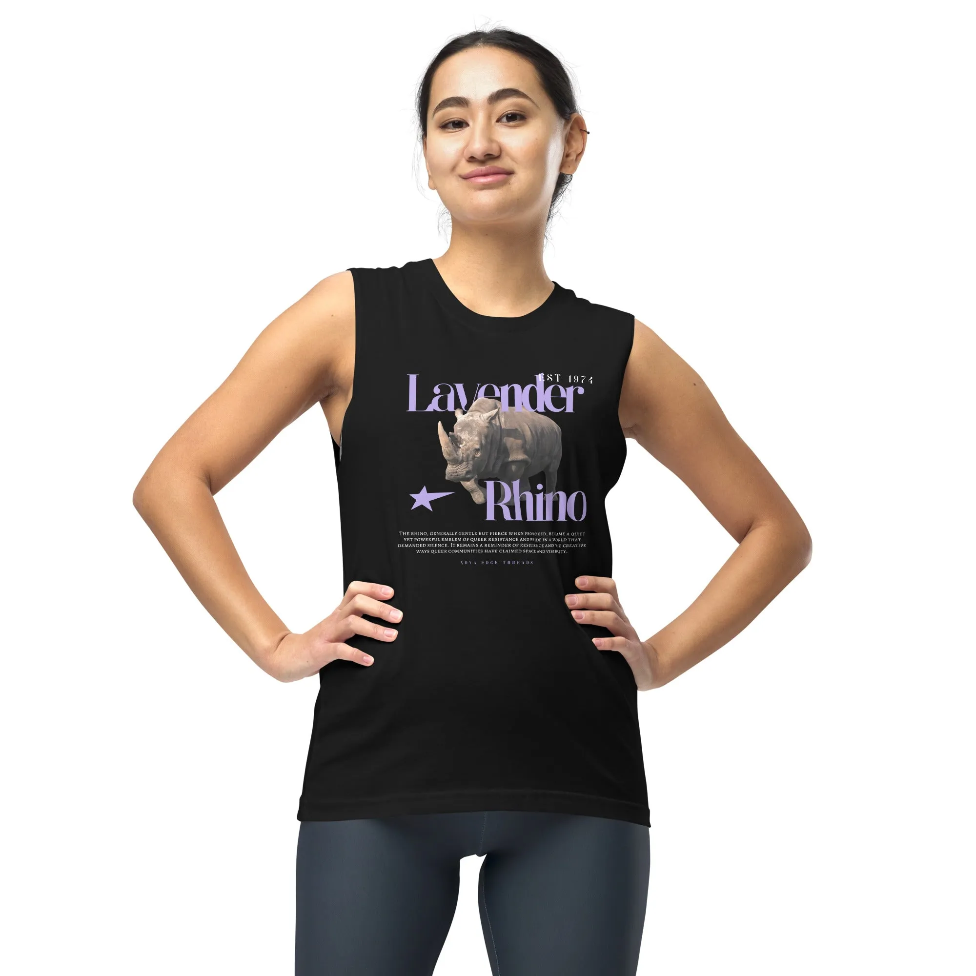 Lavender Rhino Gay Pride Symbol Tee Black Relaxed Fit Sleeveless Tank Top