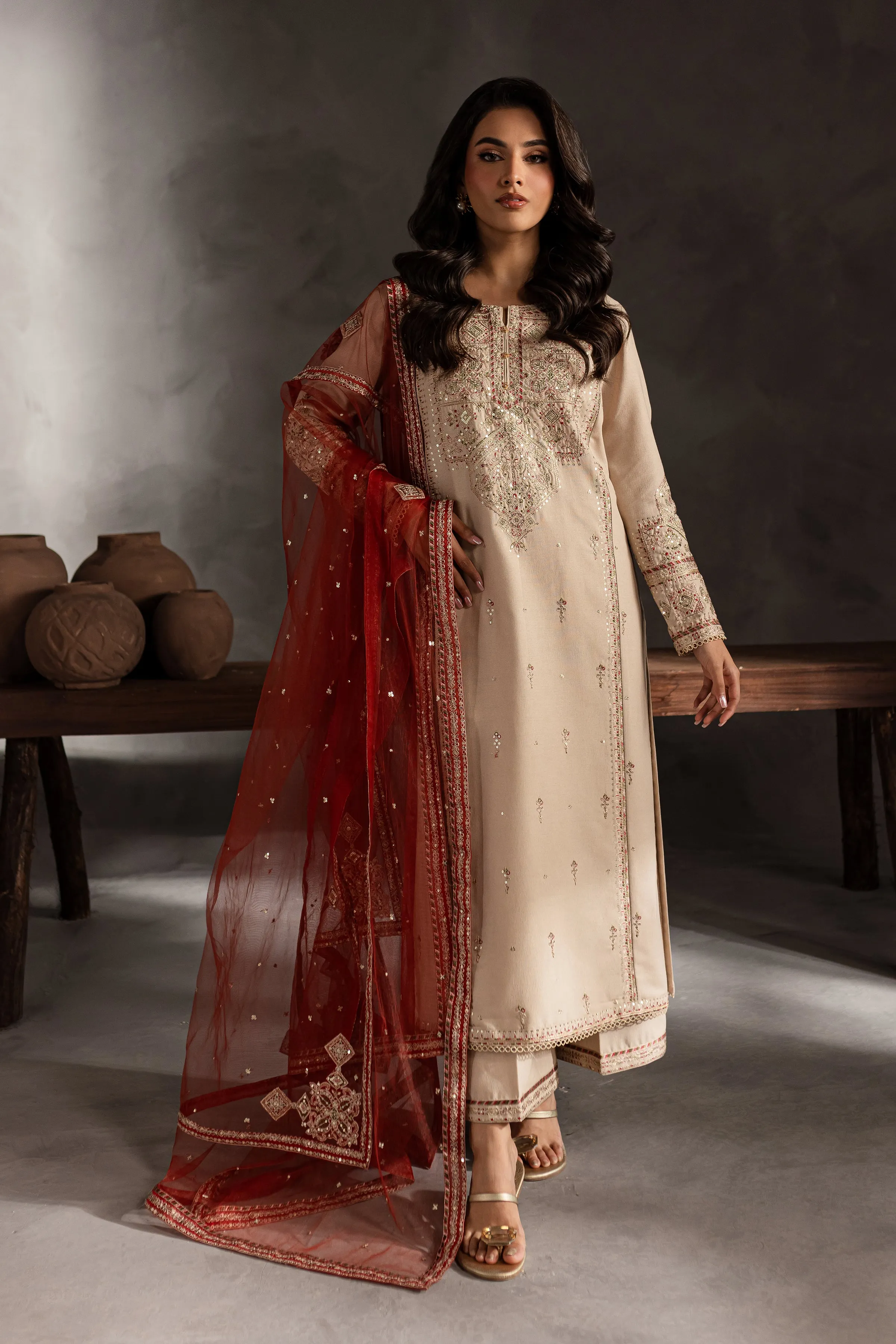 Lavina 3Pc - Embroidered Karandi Dress