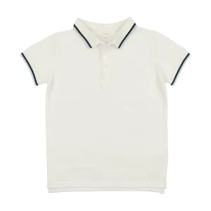 Lil Legs Short Sleeve Polo - White/Blue Trim