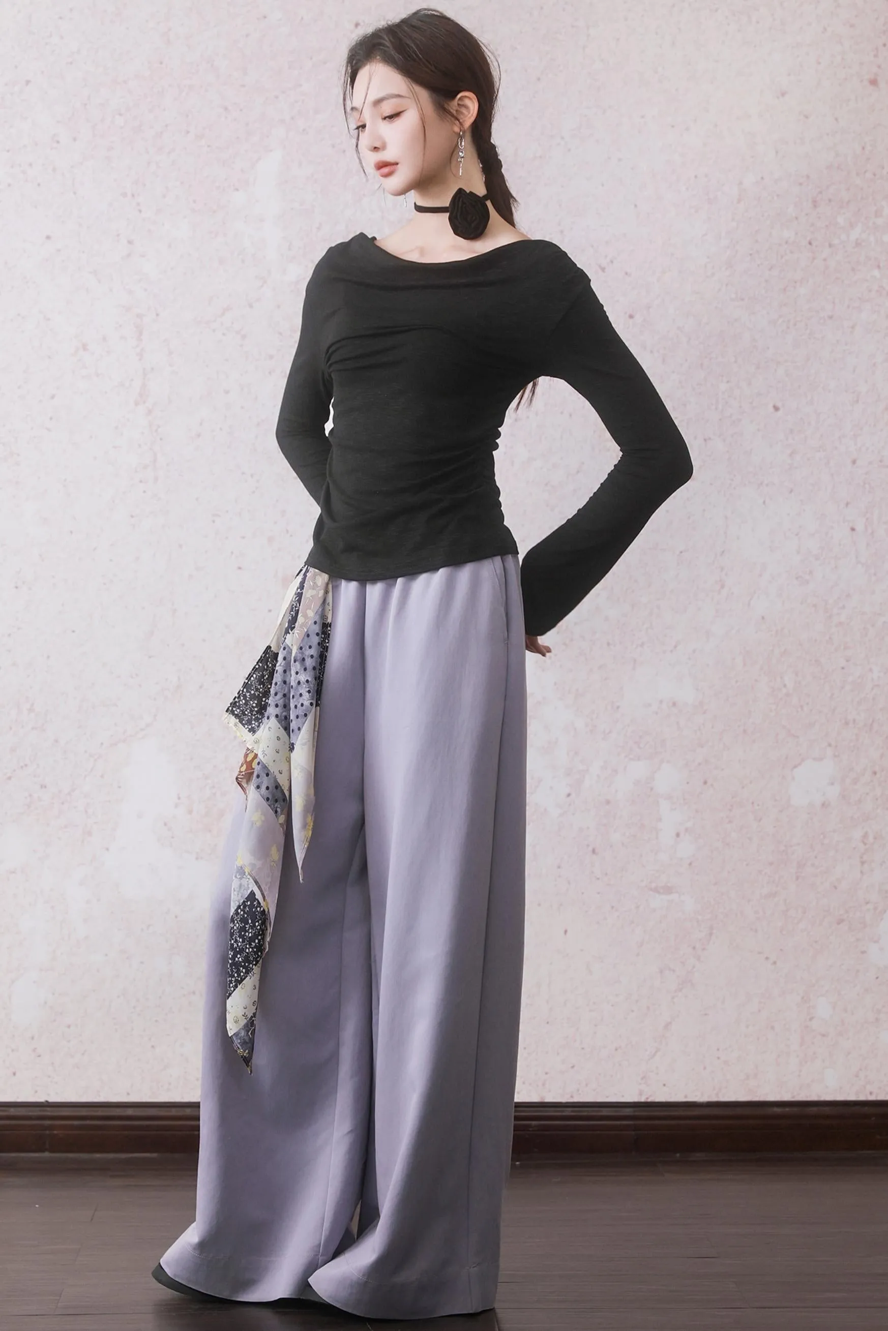 Lilac Elastic Waist Pants