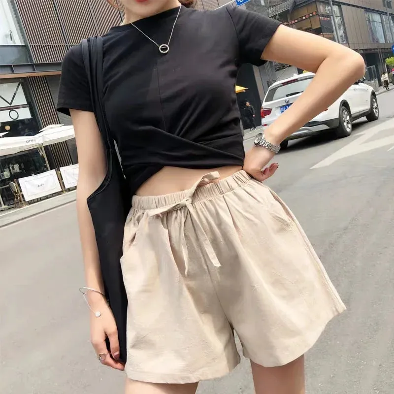 Linen Breeze™ | Women's High-Waisted Casual Shorts | Lightweight Cotton, Gym & Workout Ready, Comfortable Fit