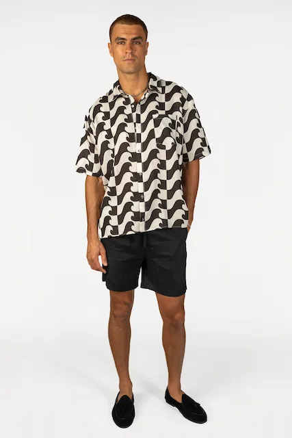 Linen Lounge Shorts - Black
