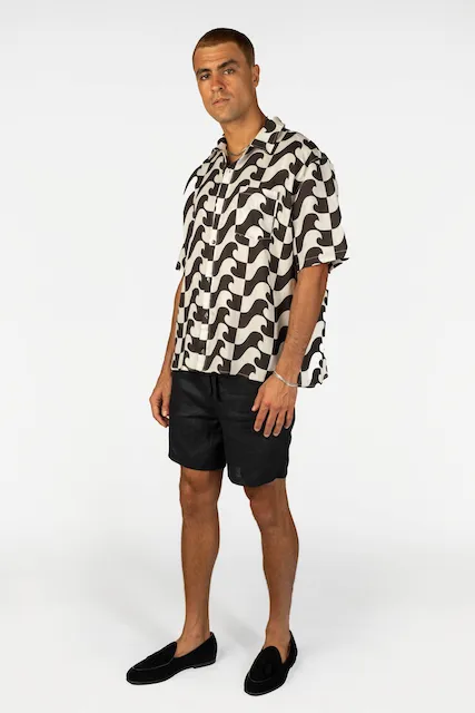 Linen Lounge Shorts - Black