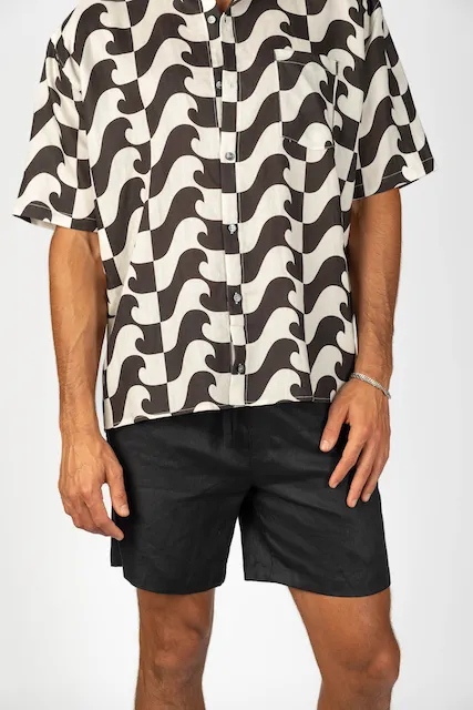 Linen Lounge Shorts - Black