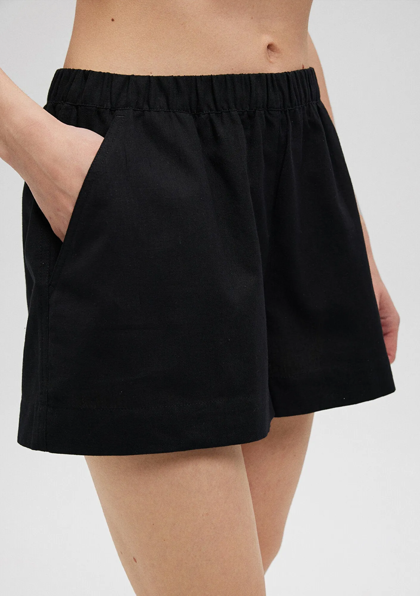 Linen Mix Black Shorts