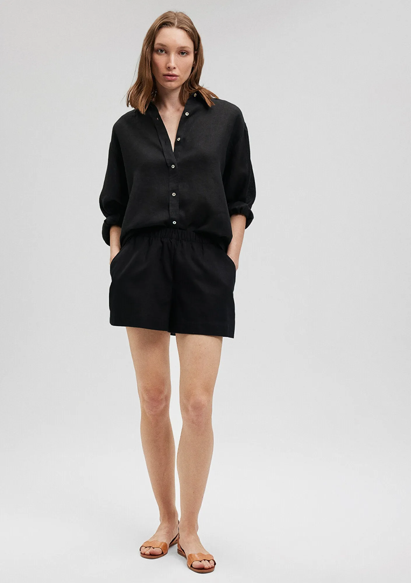 Linen Mix Black Shorts