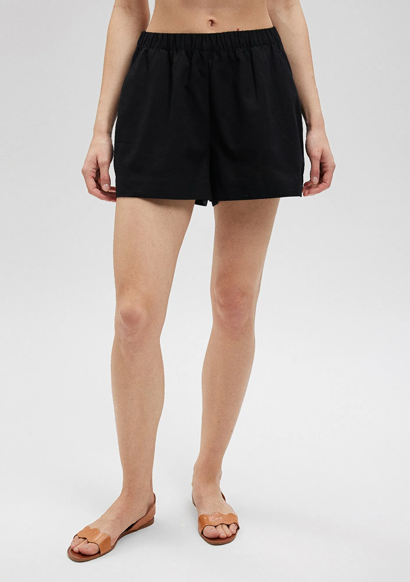 Linen Mix Black Shorts