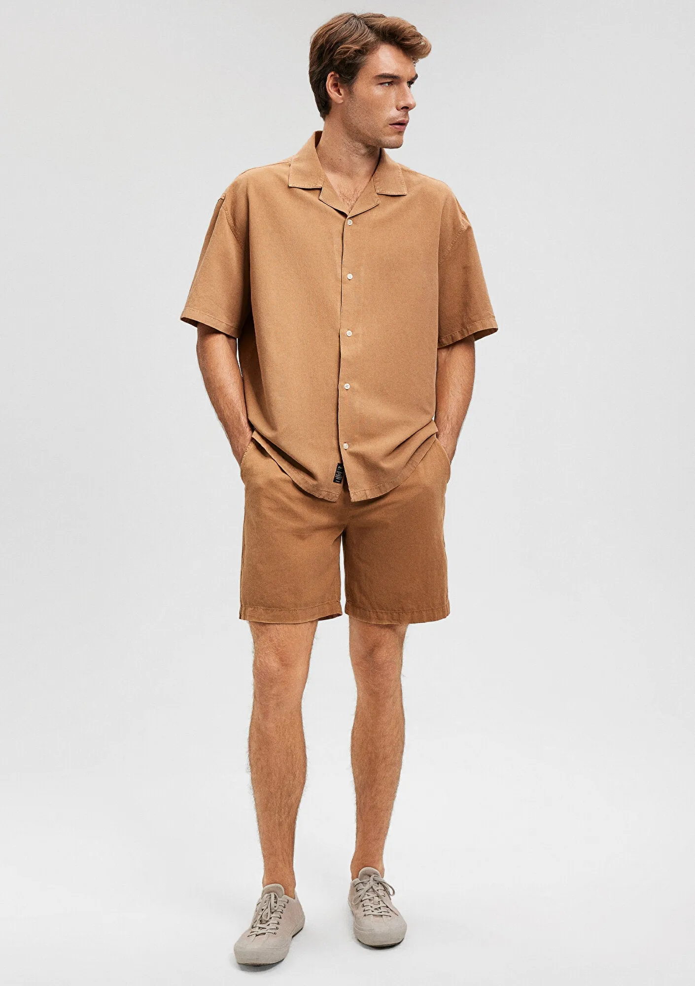 Linen Mix Brown Shorts
