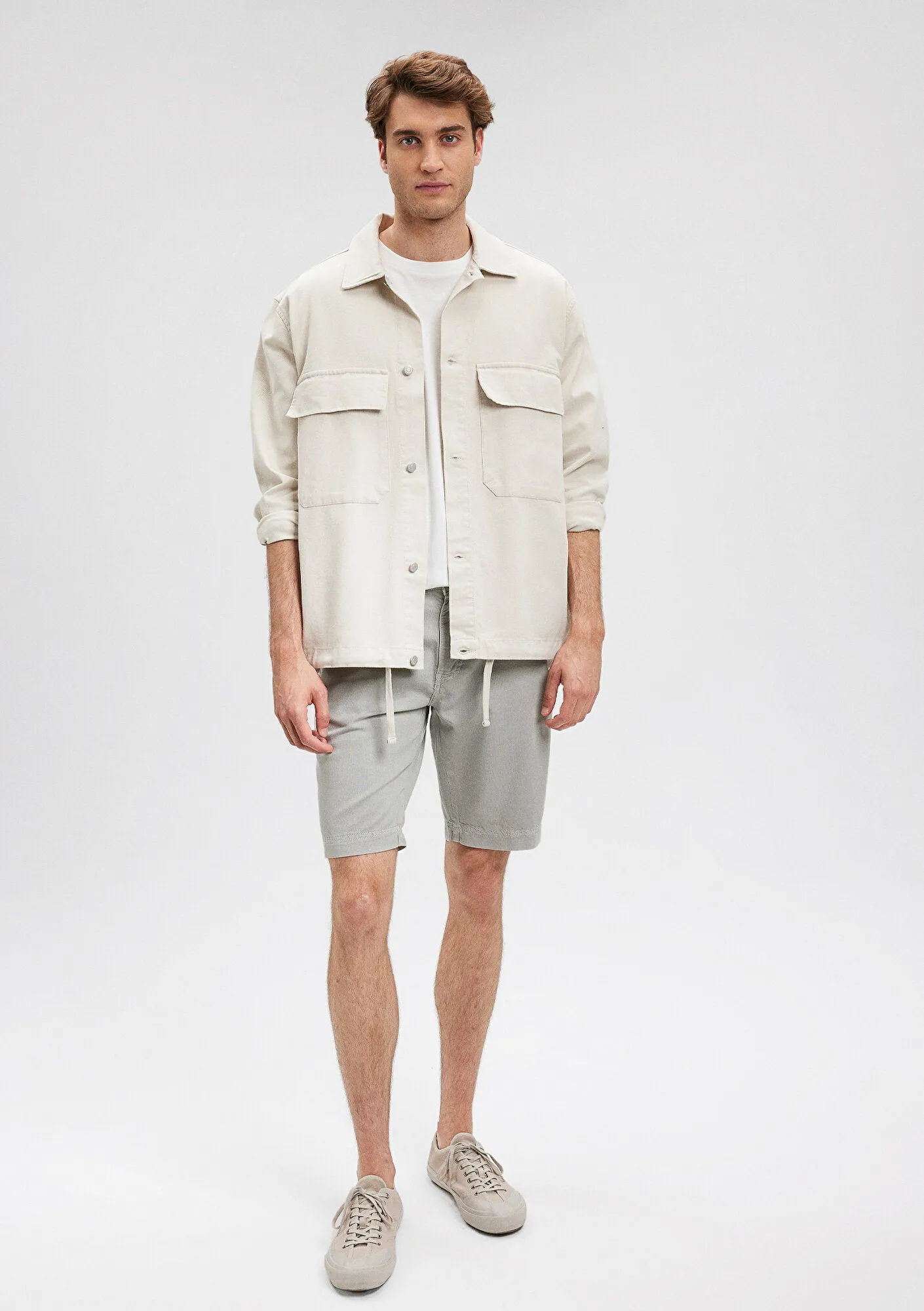 Linen Mix Grey Chino Shorts
