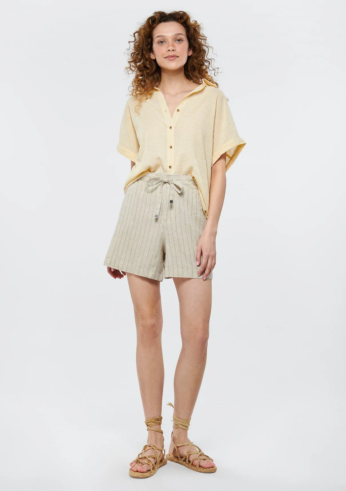 Linen Mix Striped Shorts