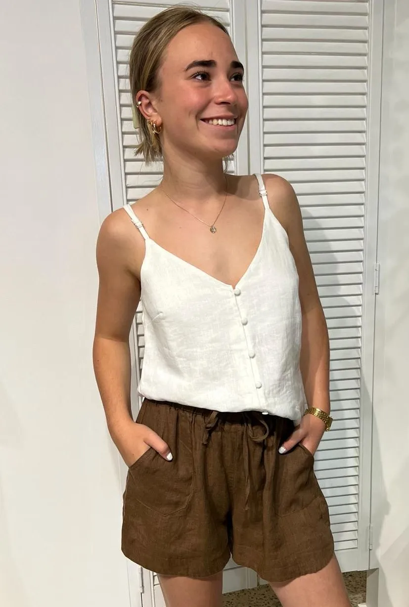 LITTLE LIES Bronte Linen Shorts - Mocha