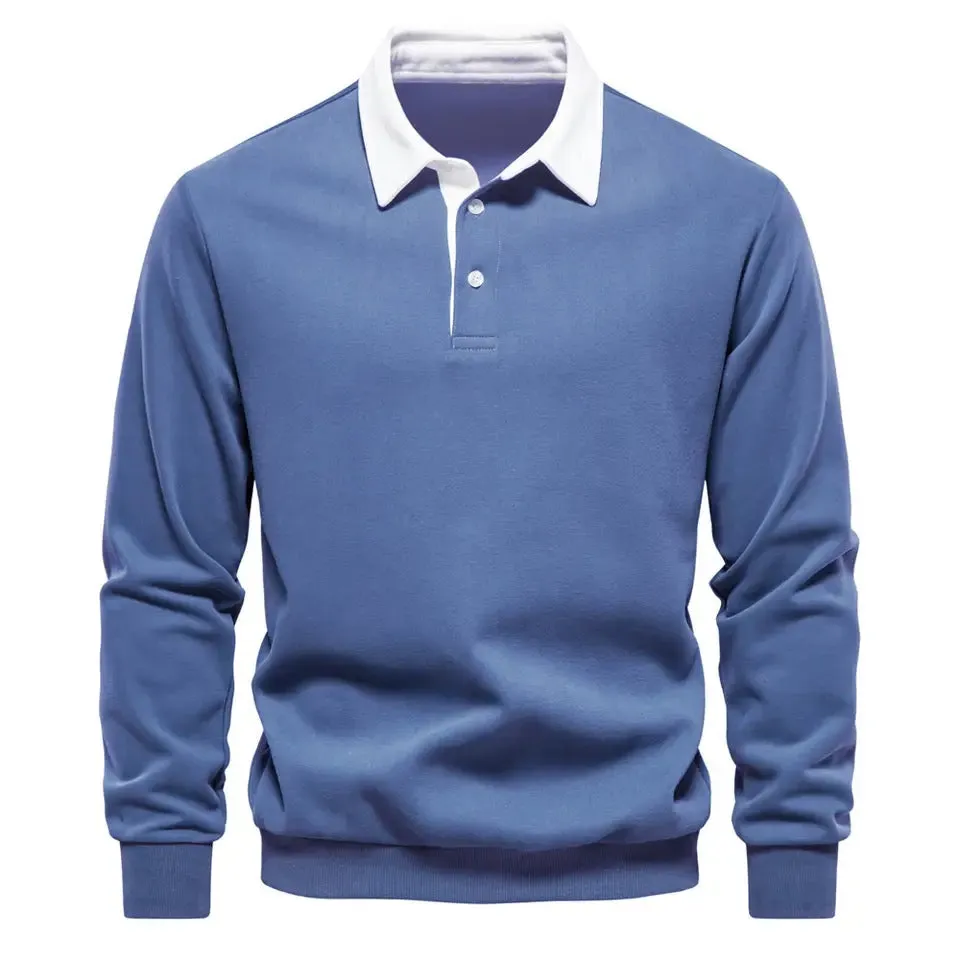 Long Sleeve Polo Shirt- Blue