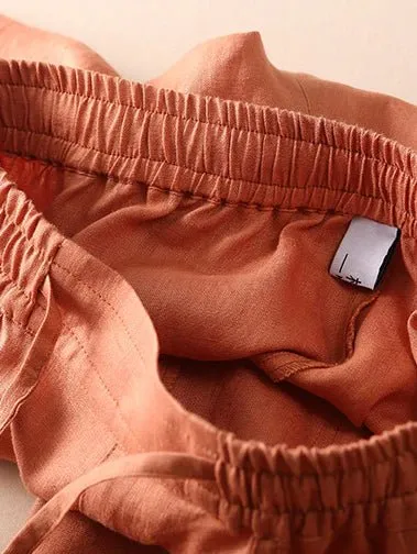 Loose Linen Elastic Waist Solid Pants