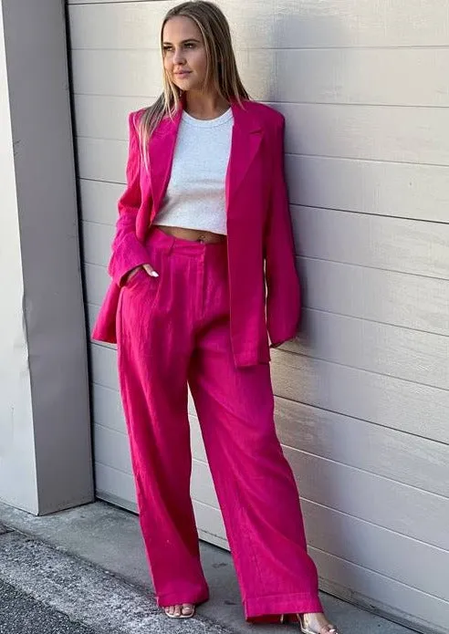 Louisa Linen Relaxed Blazer Hot Pink