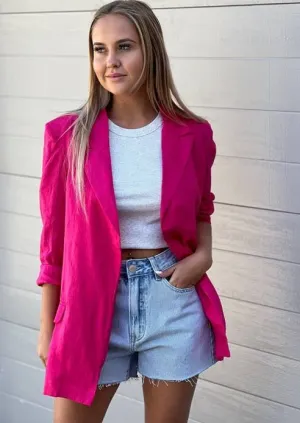 Louisa Linen Relaxed Blazer Hot Pink