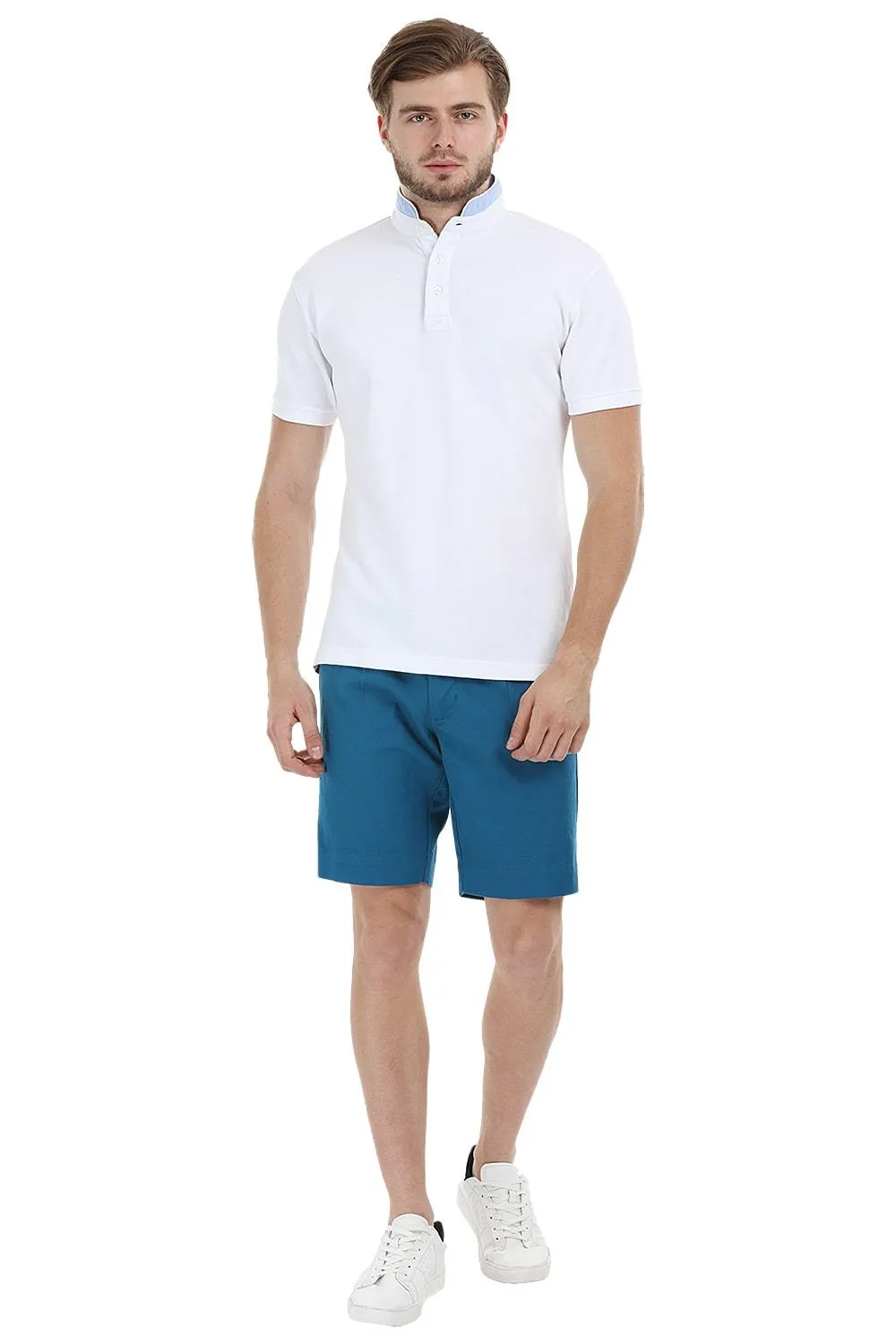 Mandarin Collar White Polo T-Shirt