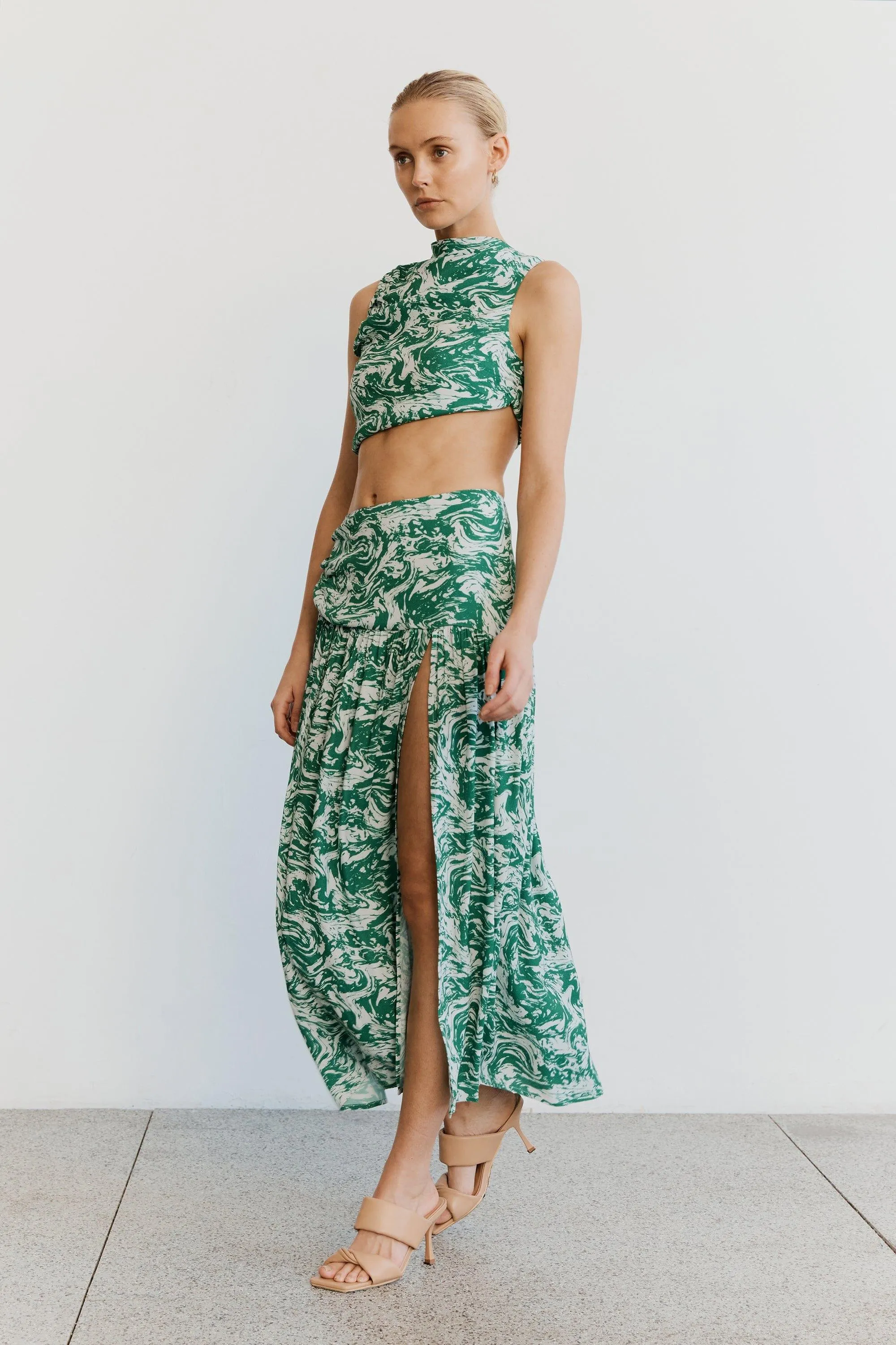 MARBLE GATHERED SIDE MIDI SKIRT | MARBLE