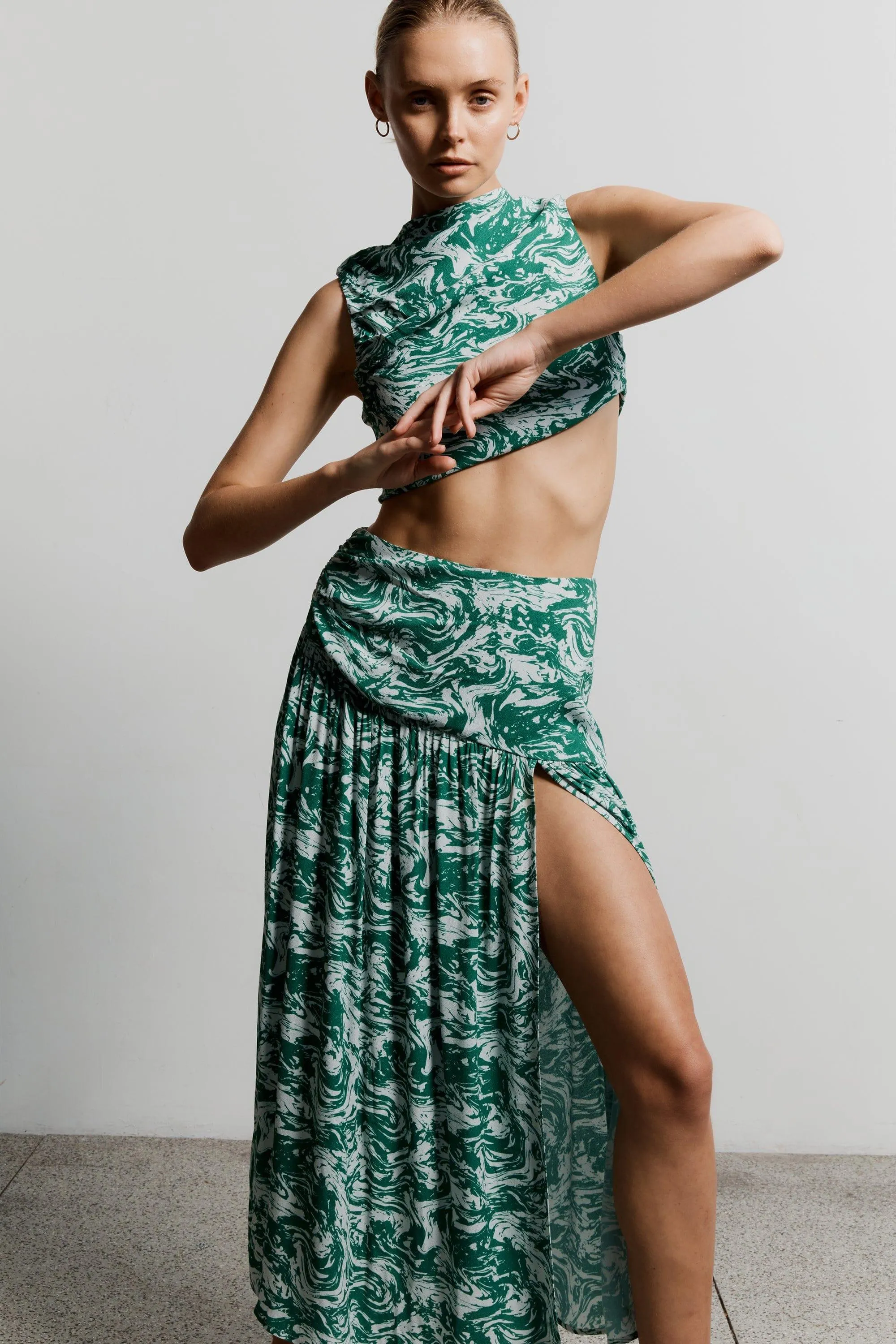 MARBLE GATHERED SIDE MIDI SKIRT | MARBLE