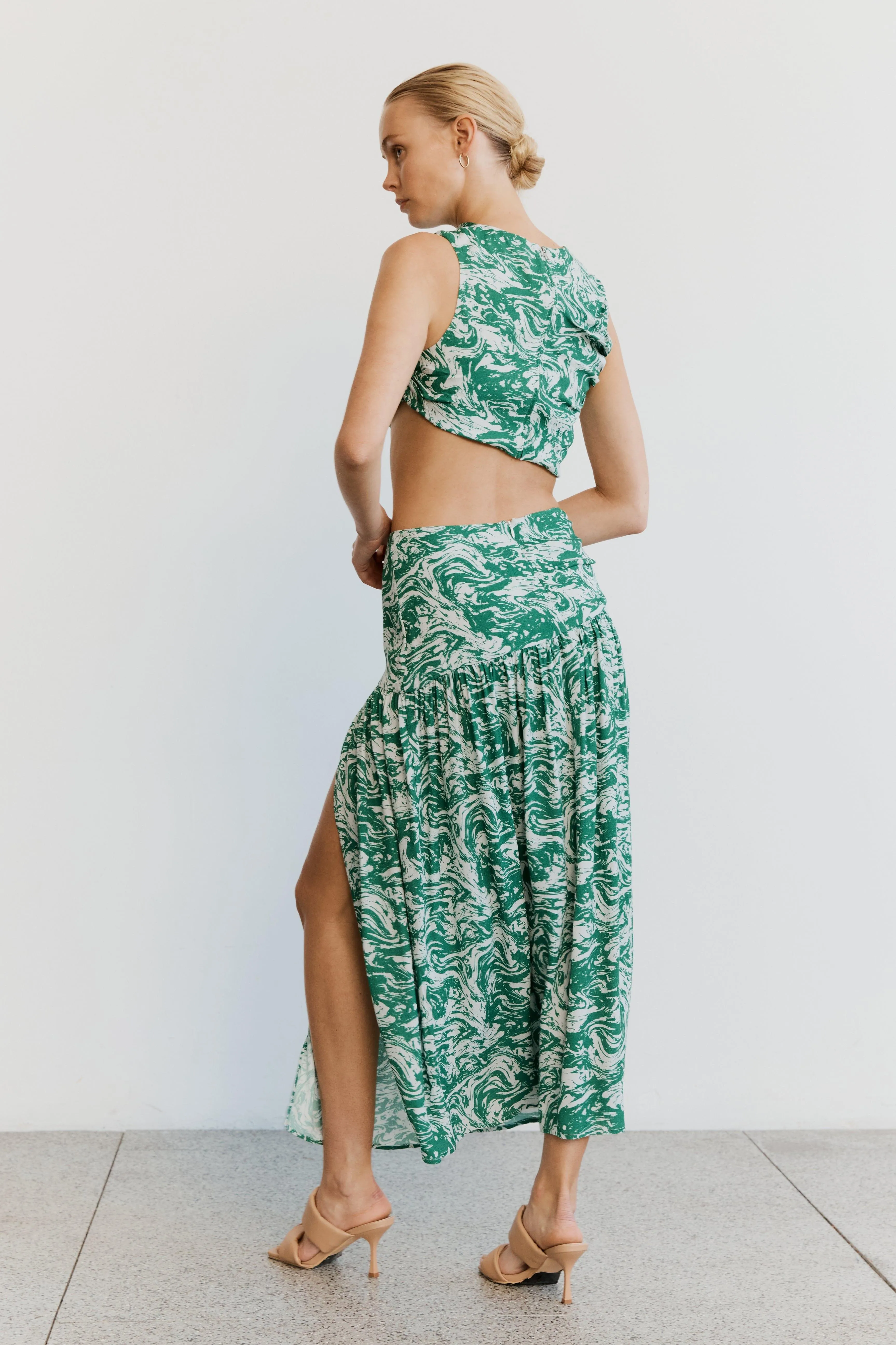MARBLE GATHERED SIDE MIDI SKIRT | MARBLE