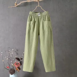 Marika Elastic Waist Linen Trousers
