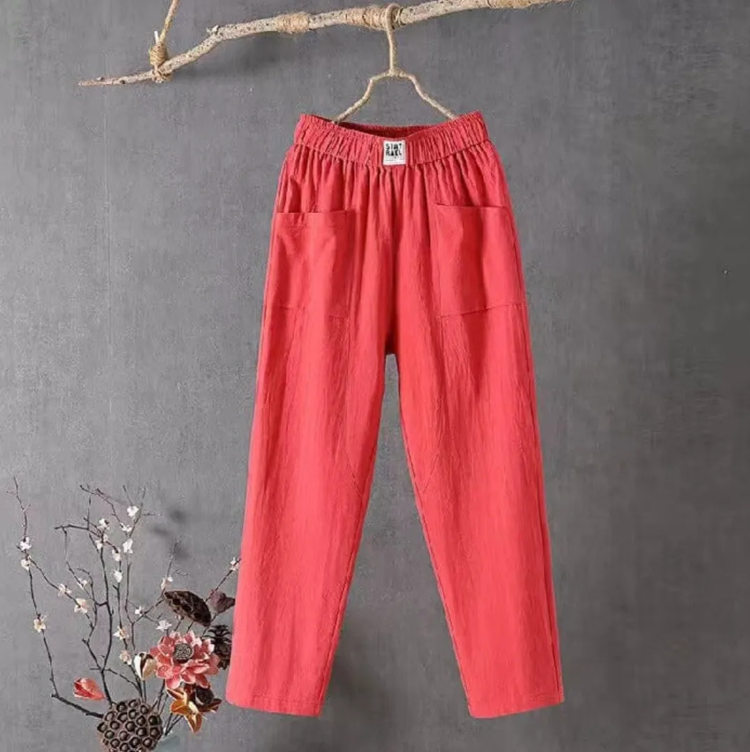 Marika Elastic Waist Linen Trousers