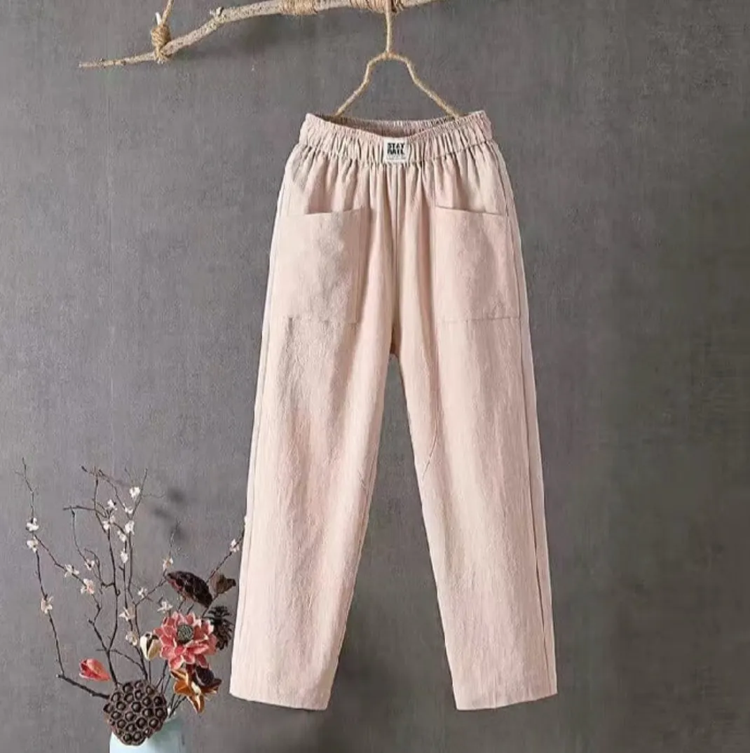 Marika Elastic Waist Linen Trousers