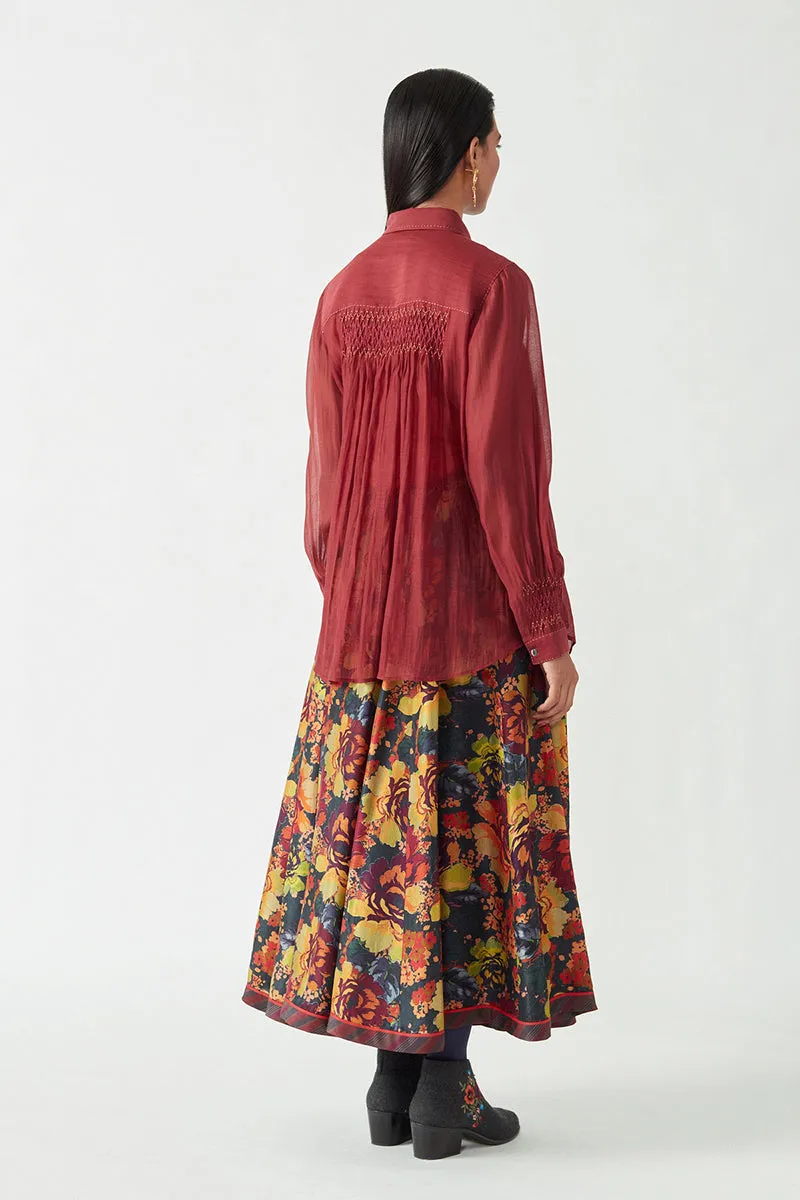 Maroon Savion Smocking Shirt