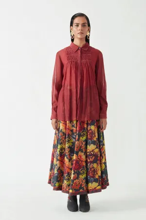 Maroon Savion Smocking Shirt