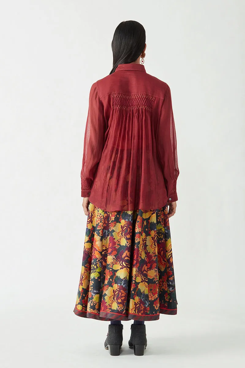 Maroon Savion Smocking Shirt
