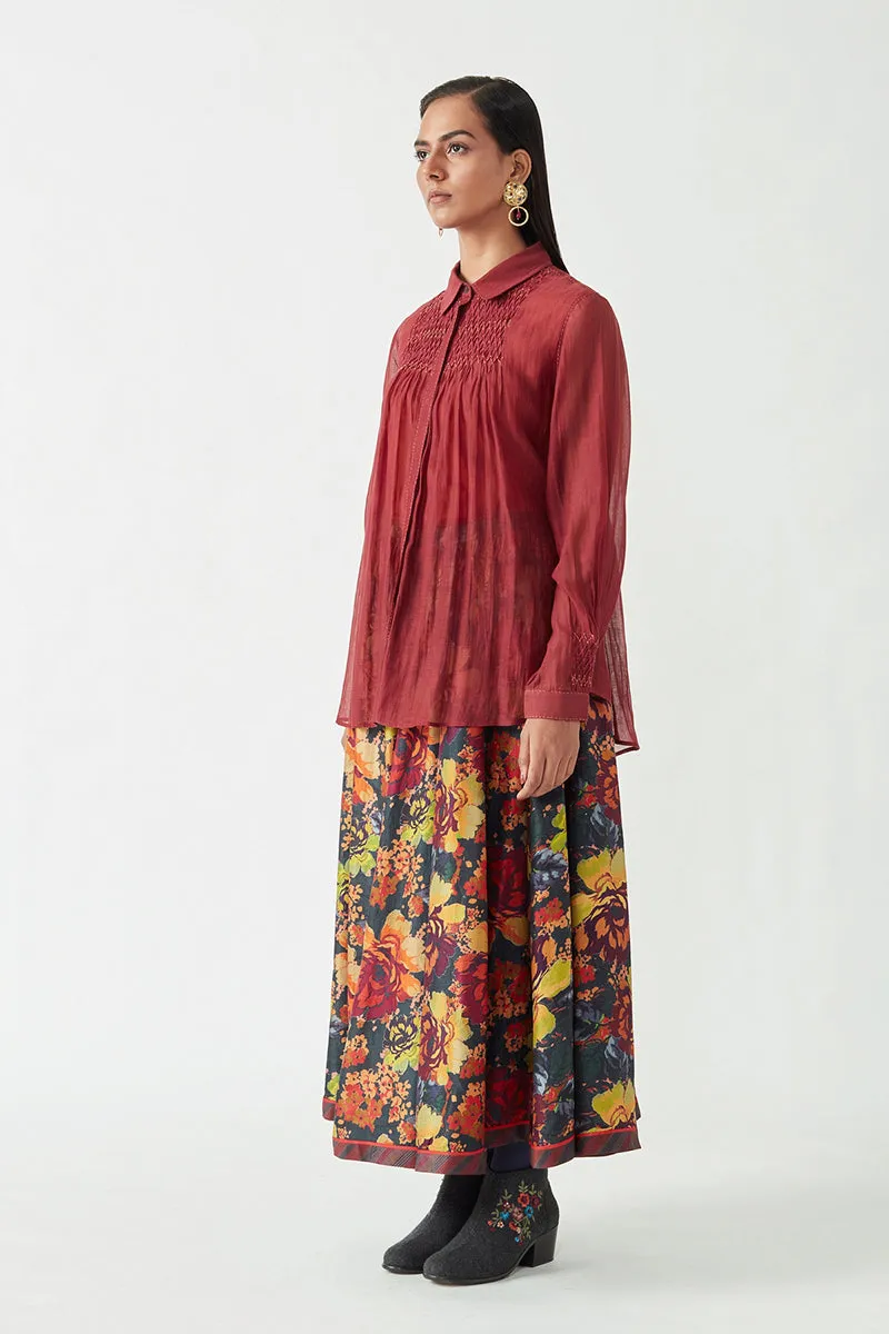 Maroon Savion Smocking Shirt
