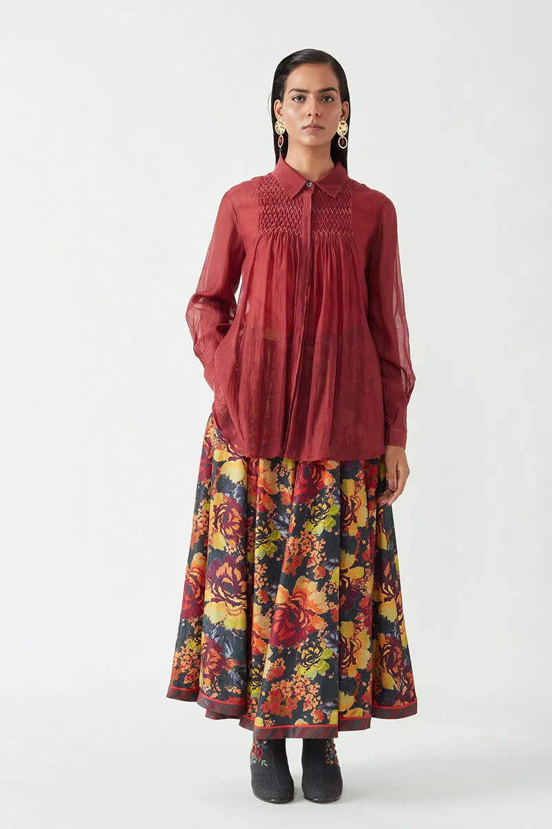 Maroon Savion Smocking Shirt