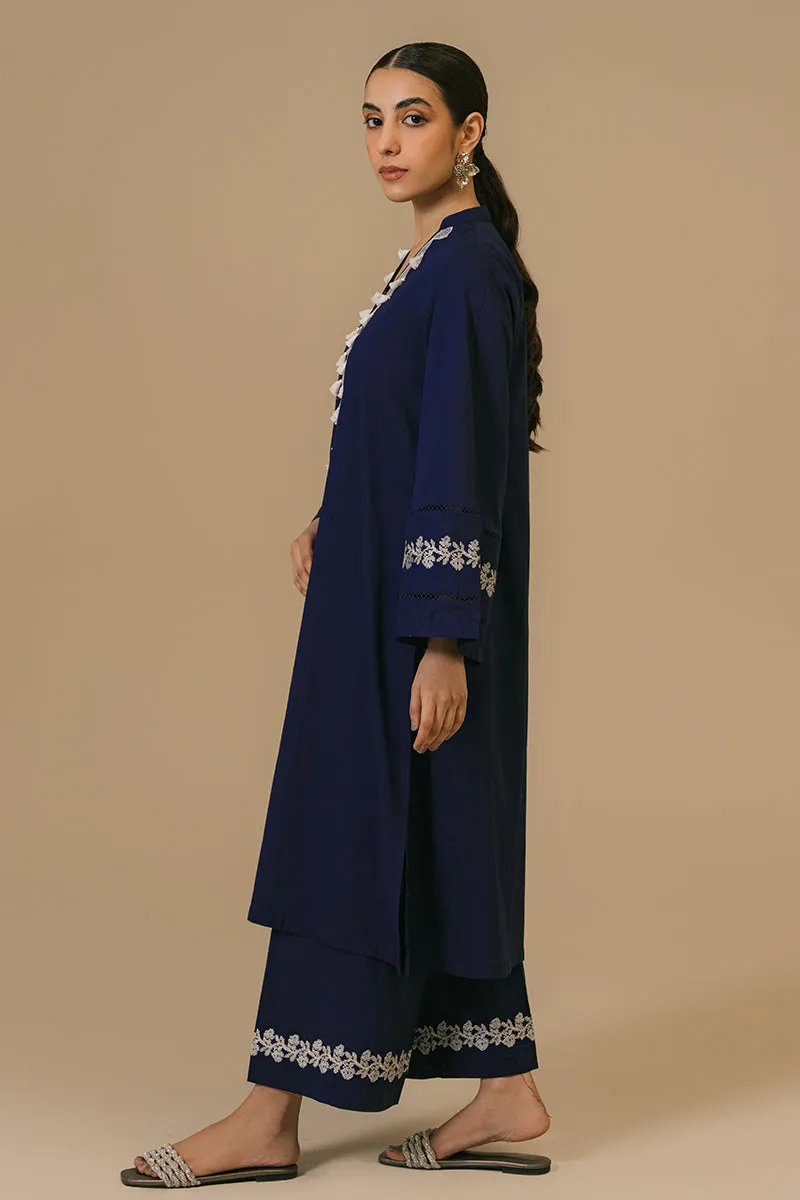 MEDIEVAL BLUE-2 PIECE CAMBRIC EMBROIDERED SUIT