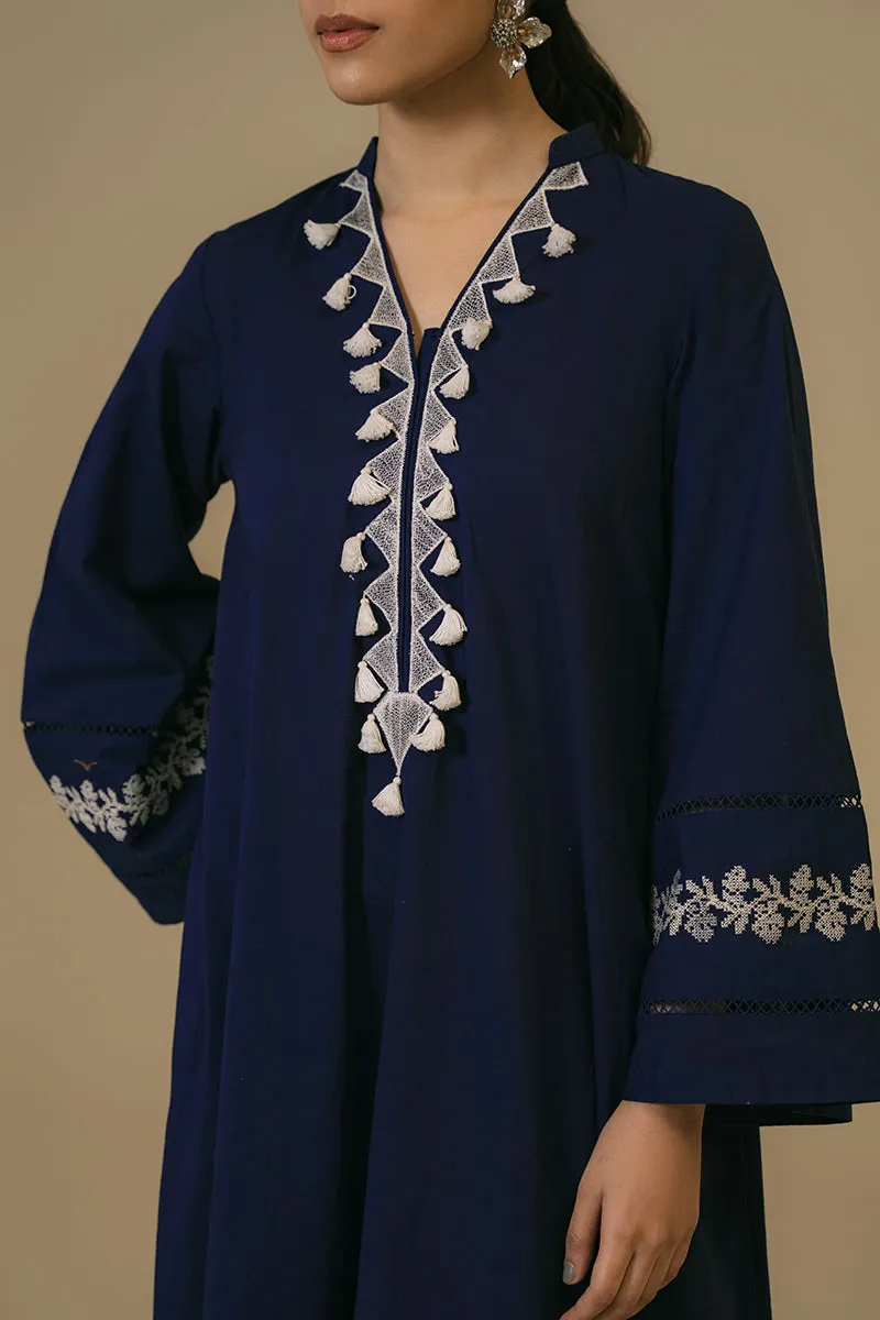 MEDIEVAL BLUE-2 PIECE CAMBRIC EMBROIDERED SUIT