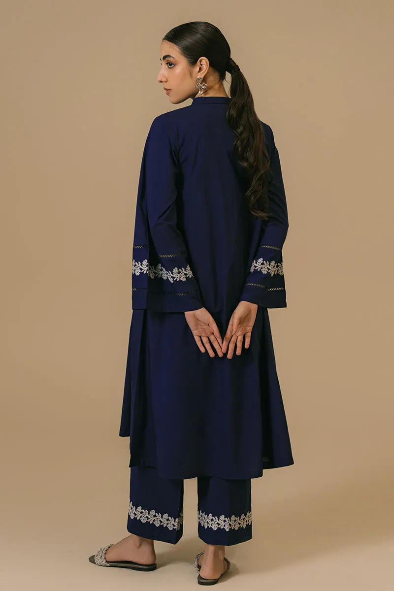 MEDIEVAL BLUE-2 PIECE CAMBRIC EMBROIDERED SUIT