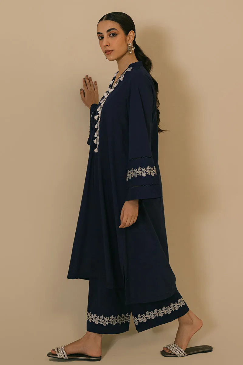 MEDIEVAL BLUE-2 PIECE CAMBRIC EMBROIDERED SUIT