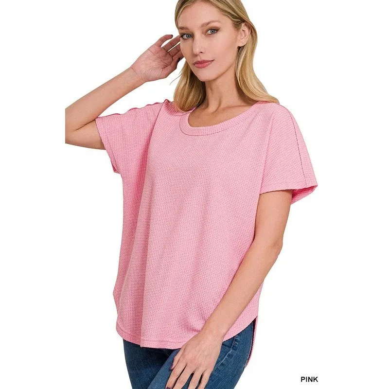 MELANGE BABY WAFFLE SHORT SLEEVE TOP