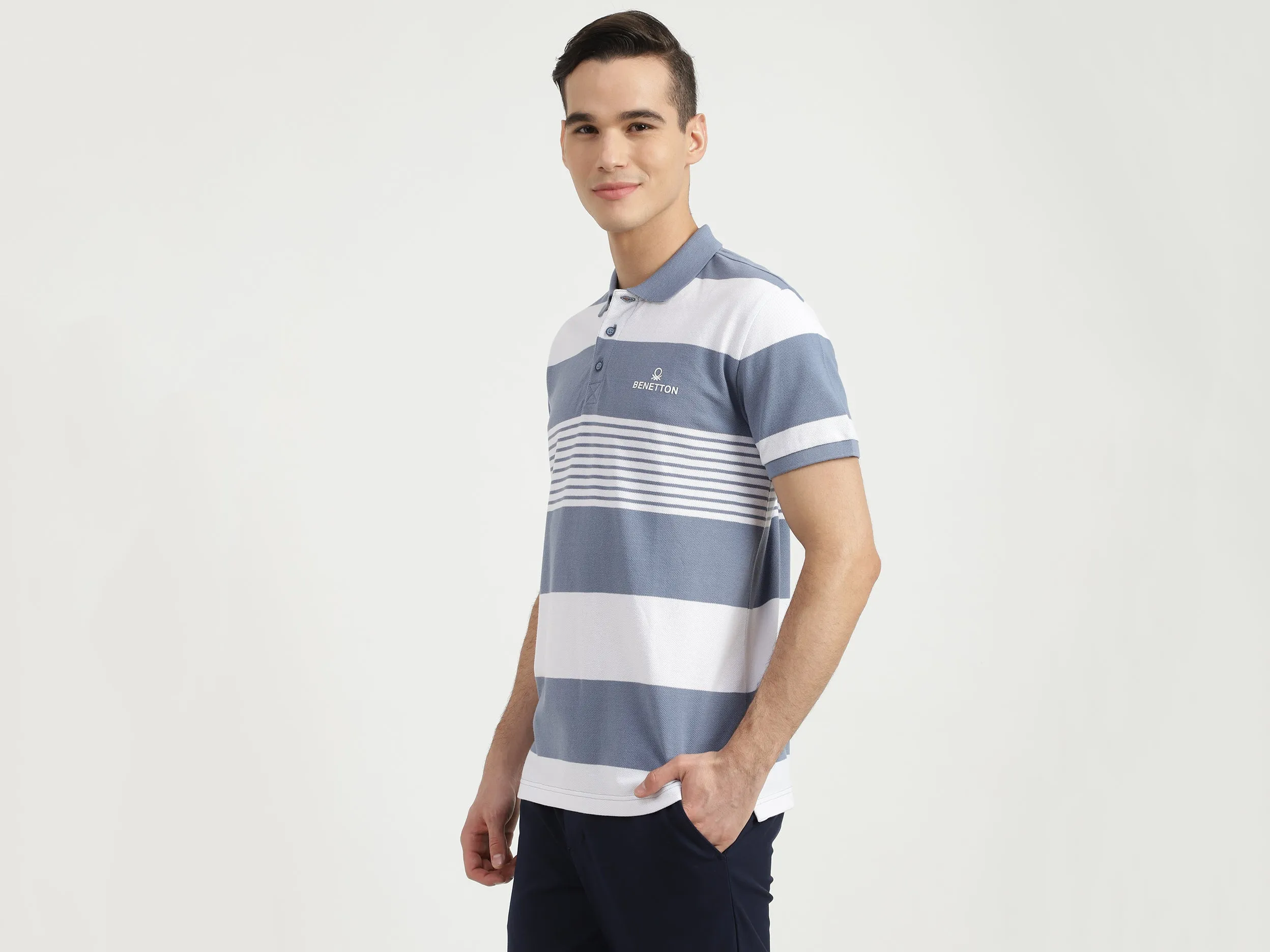 Men Stripe Polo Neck Polo T-Shirt