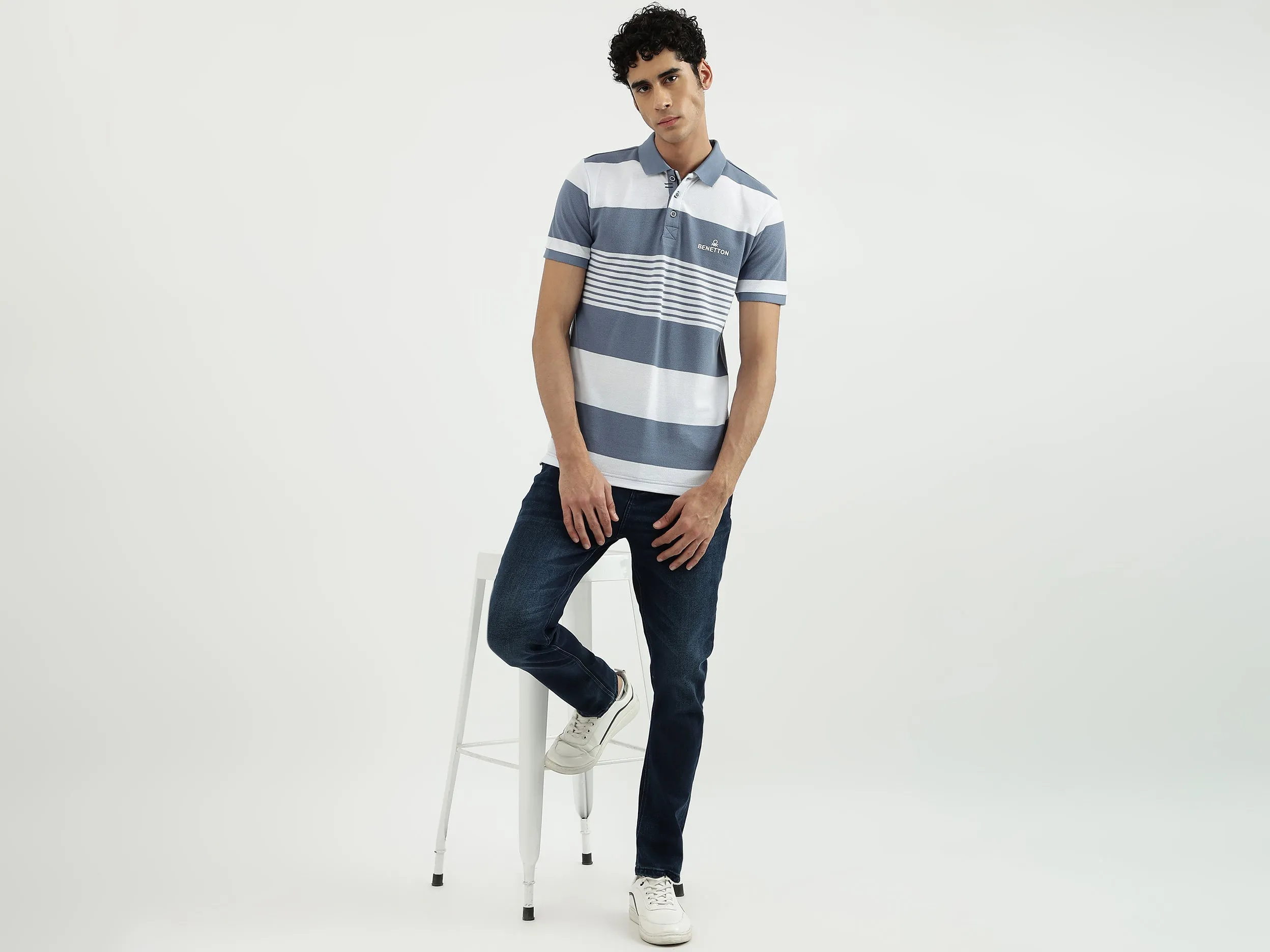 Men Stripe Polo Neck Polo T-Shirt