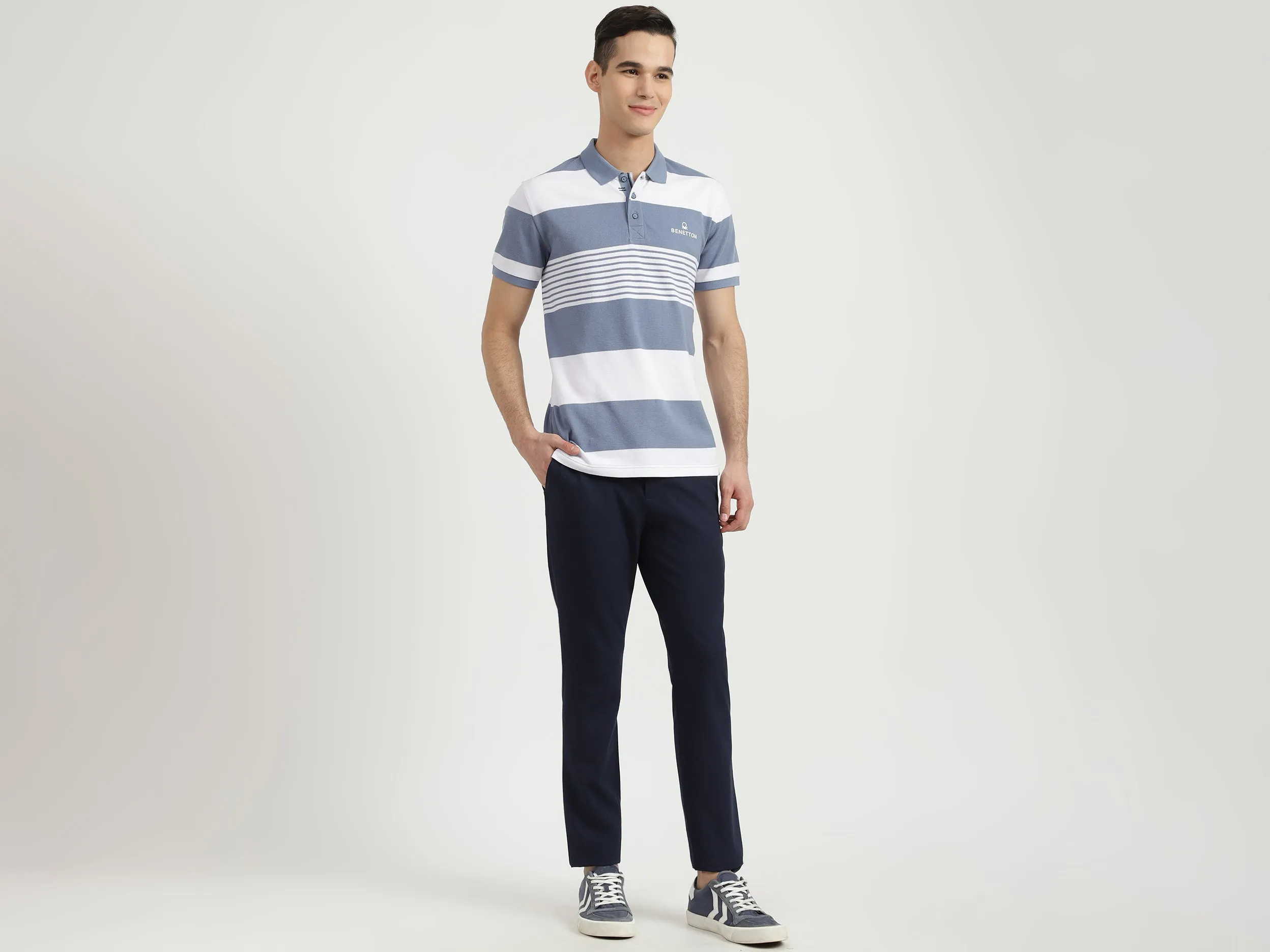 Men Stripe Polo Neck Polo T-Shirt