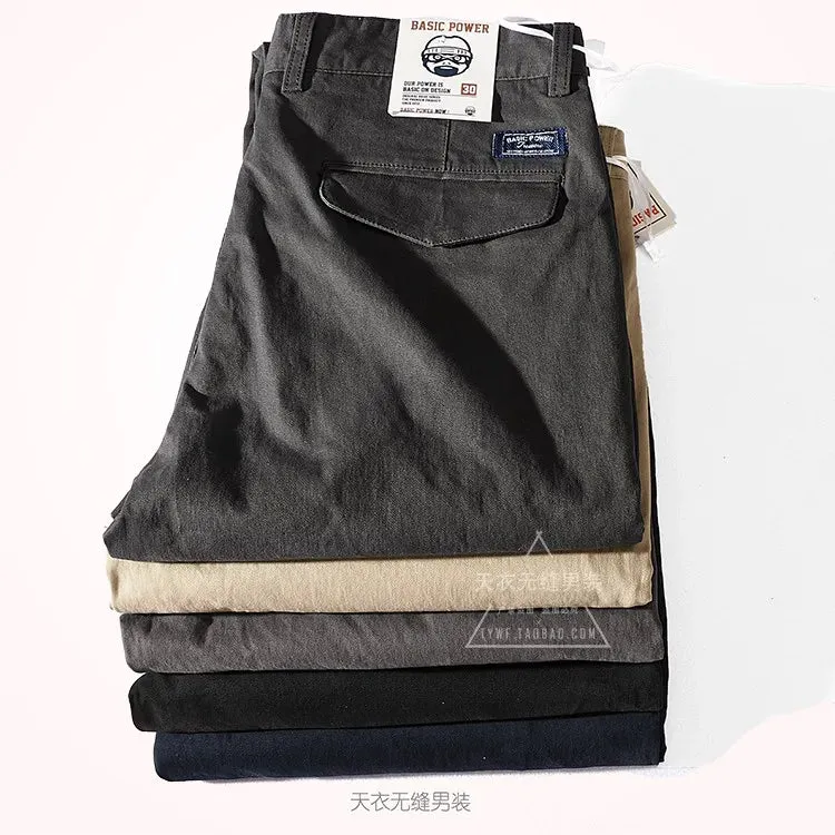 Men's Fashion Twill Woven Pencil Pants - Elastic Washed Old Business Casual Straight Trousers for All Seasons