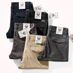 Men's Fashion Twill Woven Pencil Pants - Elastic Washed Old Business Casual Straight Trousers for All Seasons
