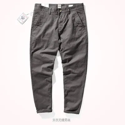 Men's Fashion Twill Woven Pencil Pants - Elastic Washed Old Business Casual Straight Trousers for All Seasons