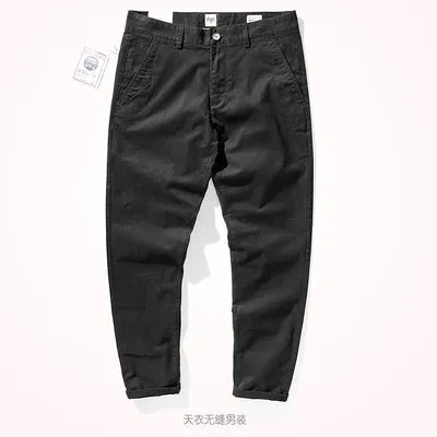 Men's Fashion Twill Woven Pencil Pants - Elastic Washed Old Business Casual Straight Trousers for All Seasons
