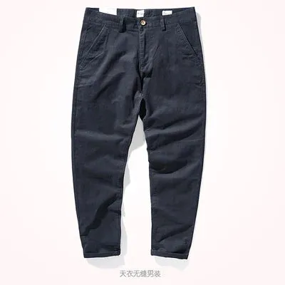 Men's Fashion Twill Woven Pencil Pants - Elastic Washed Old Business Casual Straight Trousers for All Seasons