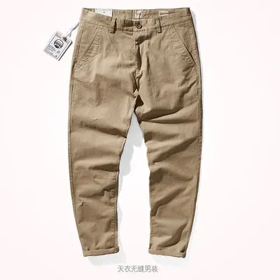 Men's Fashion Twill Woven Pencil Pants - Elastic Washed Old Business Casual Straight Trousers for All Seasons