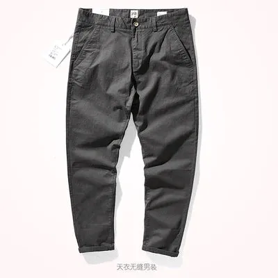Men's Fashion Twill Woven Pencil Pants - Elastic Washed Old Business Casual Straight Trousers for All Seasons